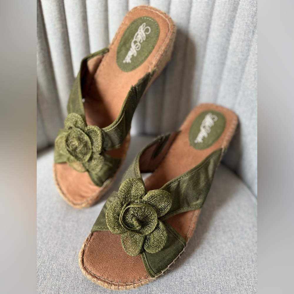 Life Stride Olive Espadrilles with Floral Accent
